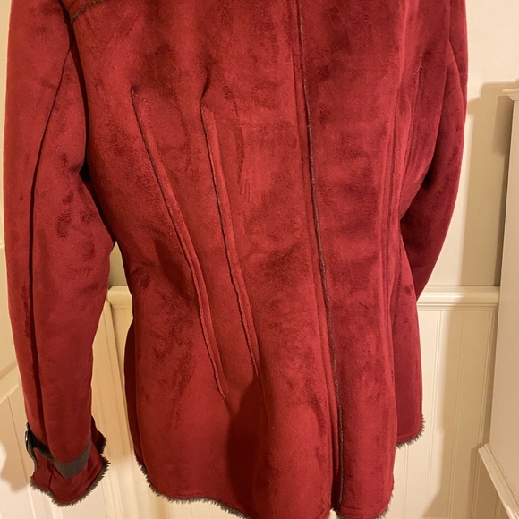 123 Paris Faux Fur/Suede Coat Burgundy 42/L - Picture 13 of 16